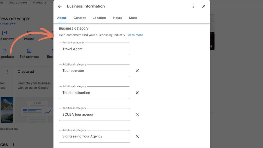 googgle business profile category selection