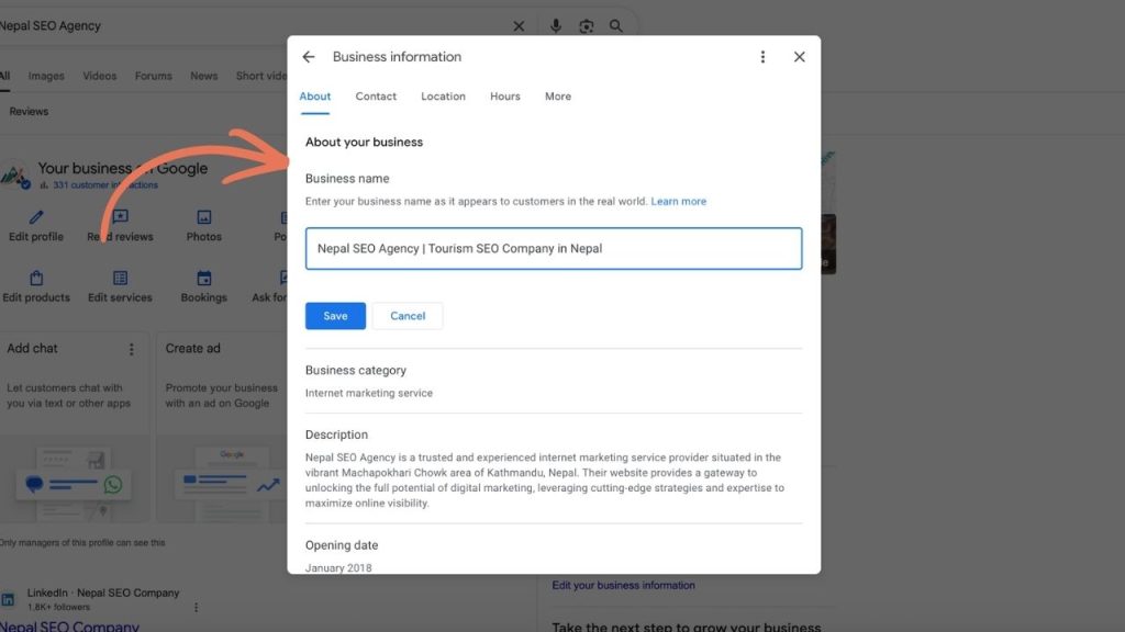 google business profile name setting